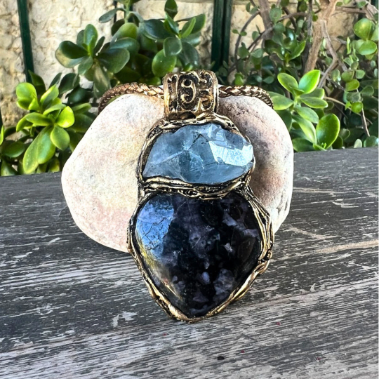 Raw Crystal Celestite Pendant Necklace with Gabbro Jasper