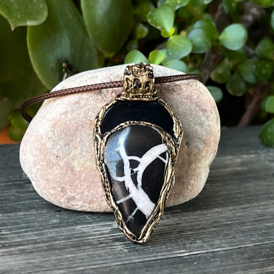 Obsidian Septarian Necklace, Empath Protection Pendant, Black and White Jewelry