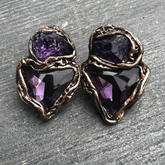 Silver Forest Open Long Oval With Oval Purple Stone Pierced Earrings -  Amber Marie and Company