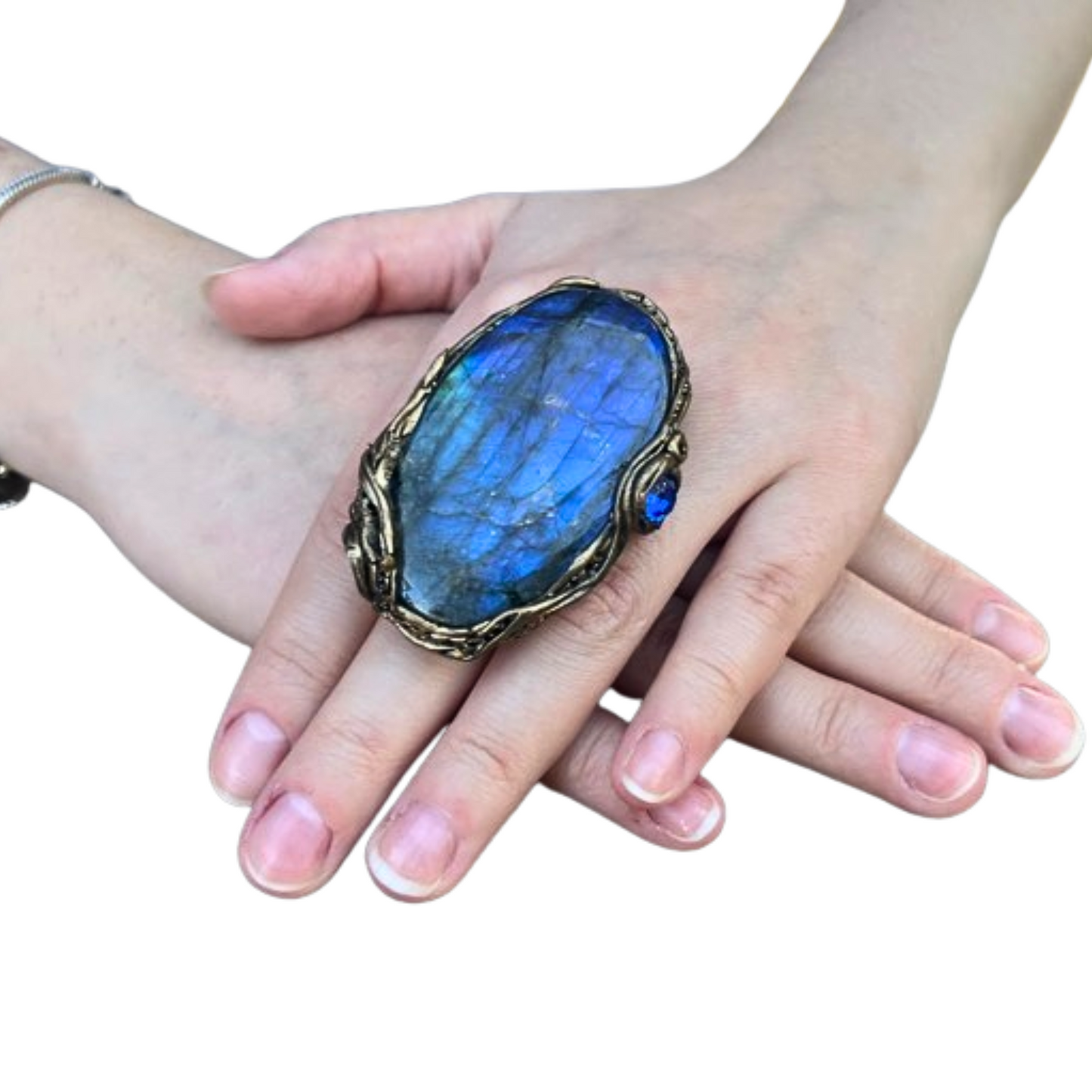 Blue Labradorite Large Stone Ring, Chunky Oversized Oval Cocktail Ring