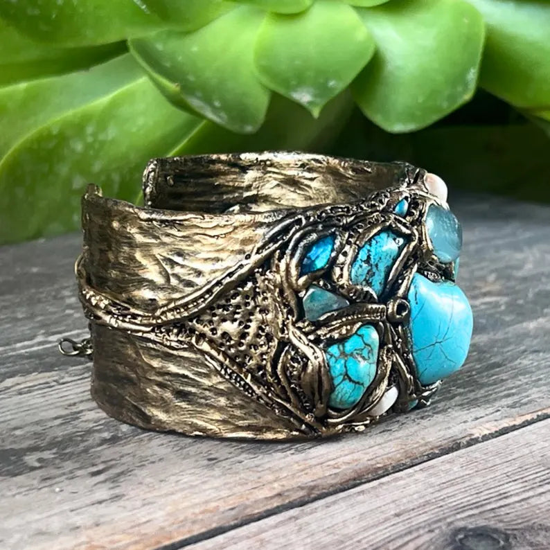 Turquoise bracelet, gemstone Boho cuff