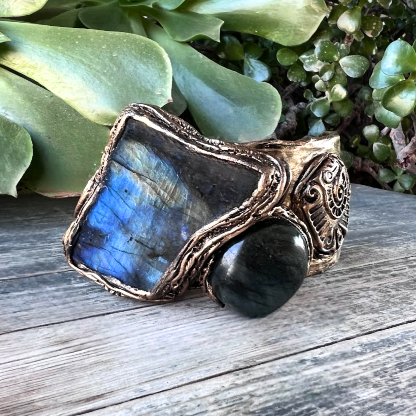 Labradorite Statement Bracelet - Chunky Blue Gemstone Cuff or Her