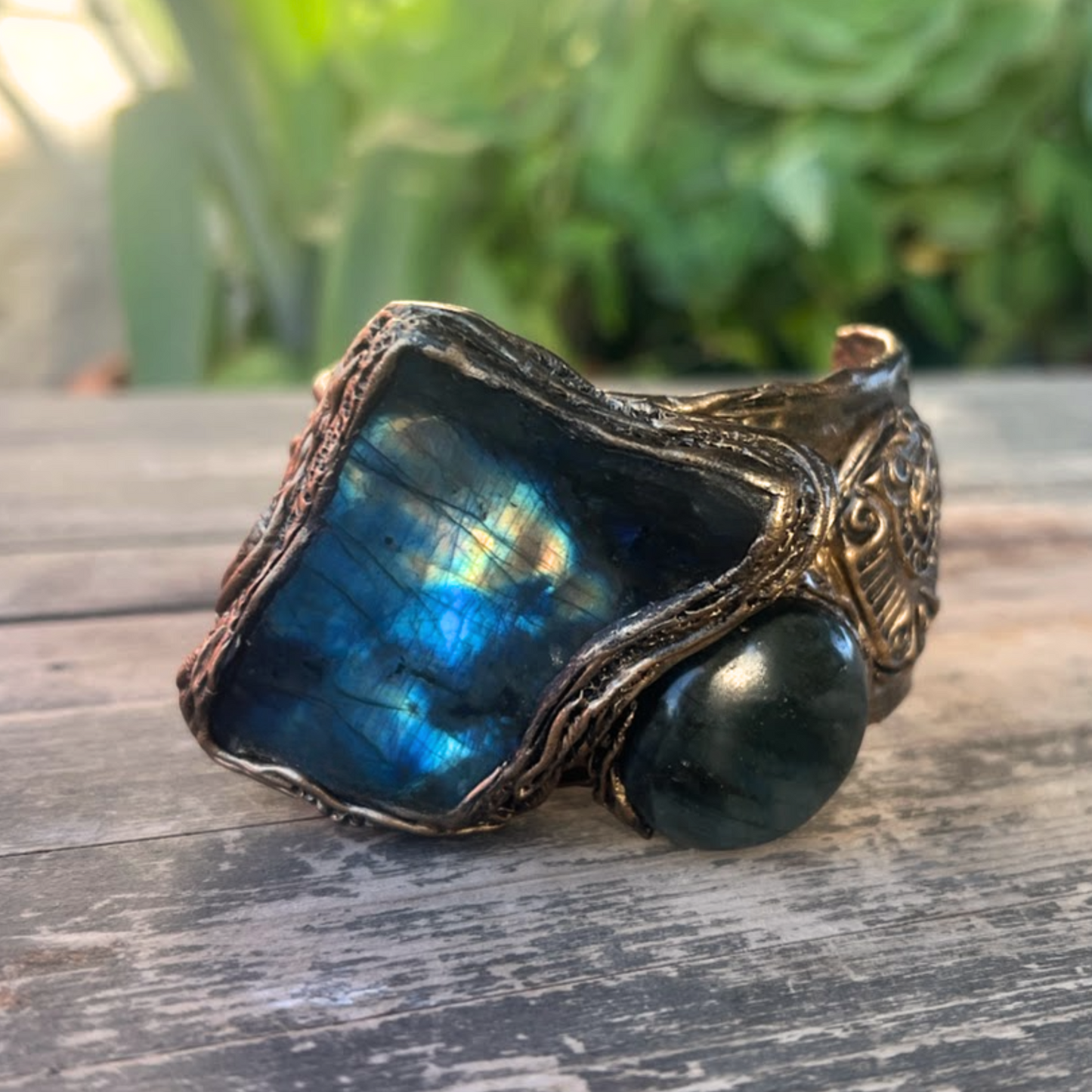 Blue Labradorite Statement Bracelet - Chunky Gemstone Cuff