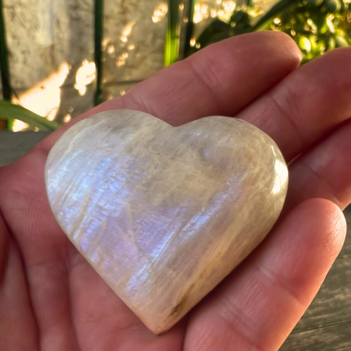 Rainbow Moonstone Large Heart Stone Pendant Necklace