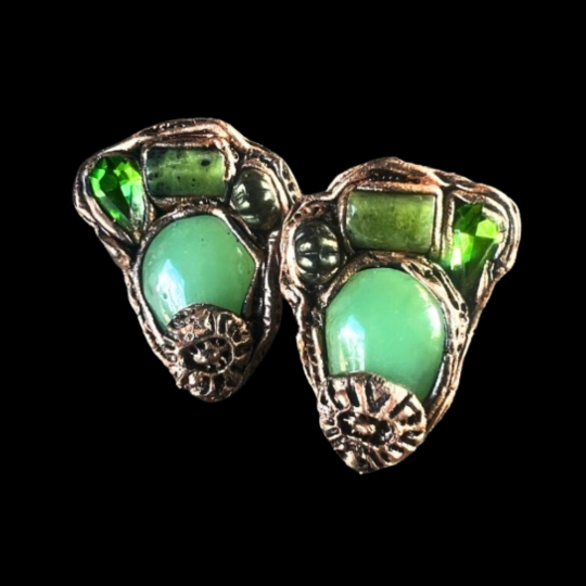 Jade Green Stone and Crystal Earrings, Big Statement Modern Earrings for a Stylish Aura