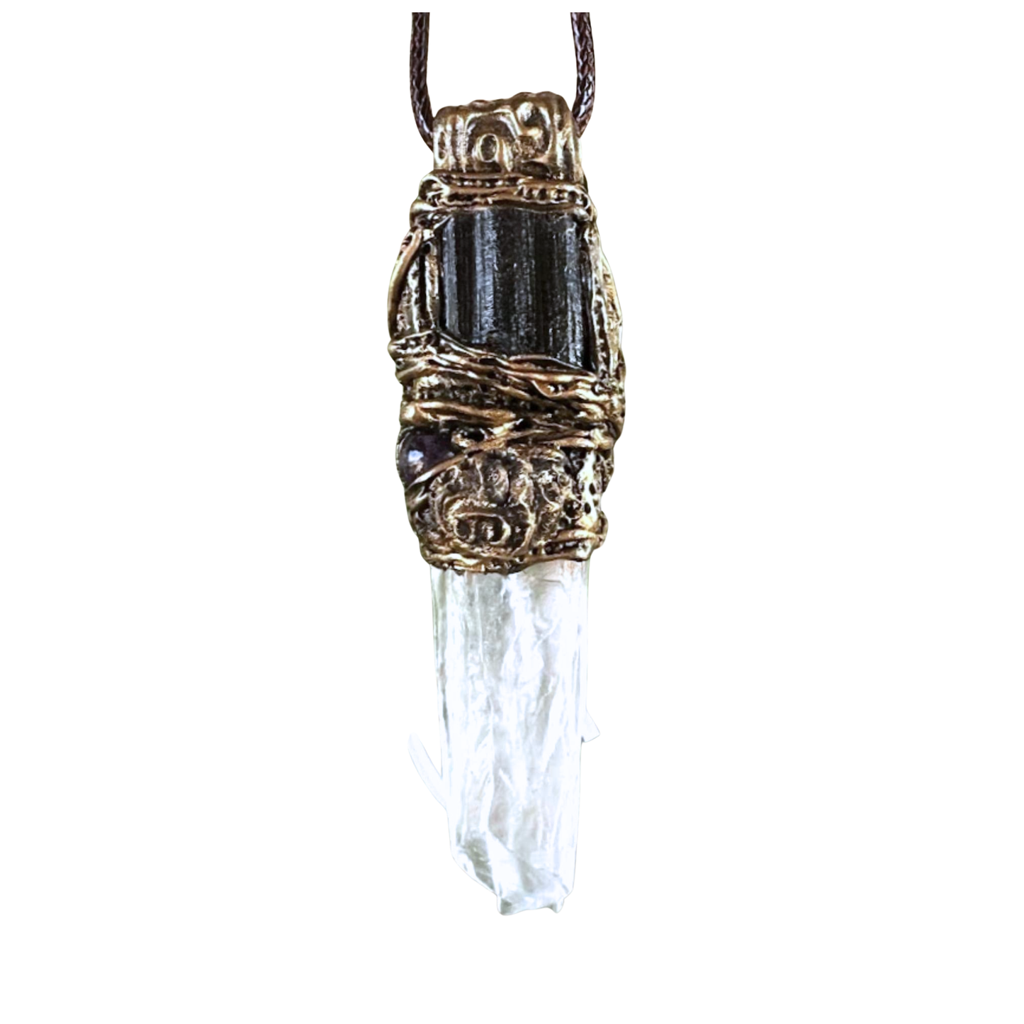 Empath Protection Necklace with Black Tourmaline, Calcite, and Amethyst