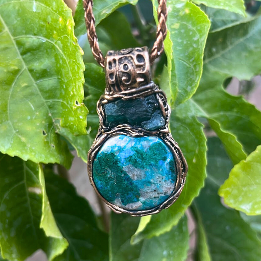 Raw Emerald Necklace, Blue Green Chrysocolla Crystal Pendant, Unique Gifts for Her