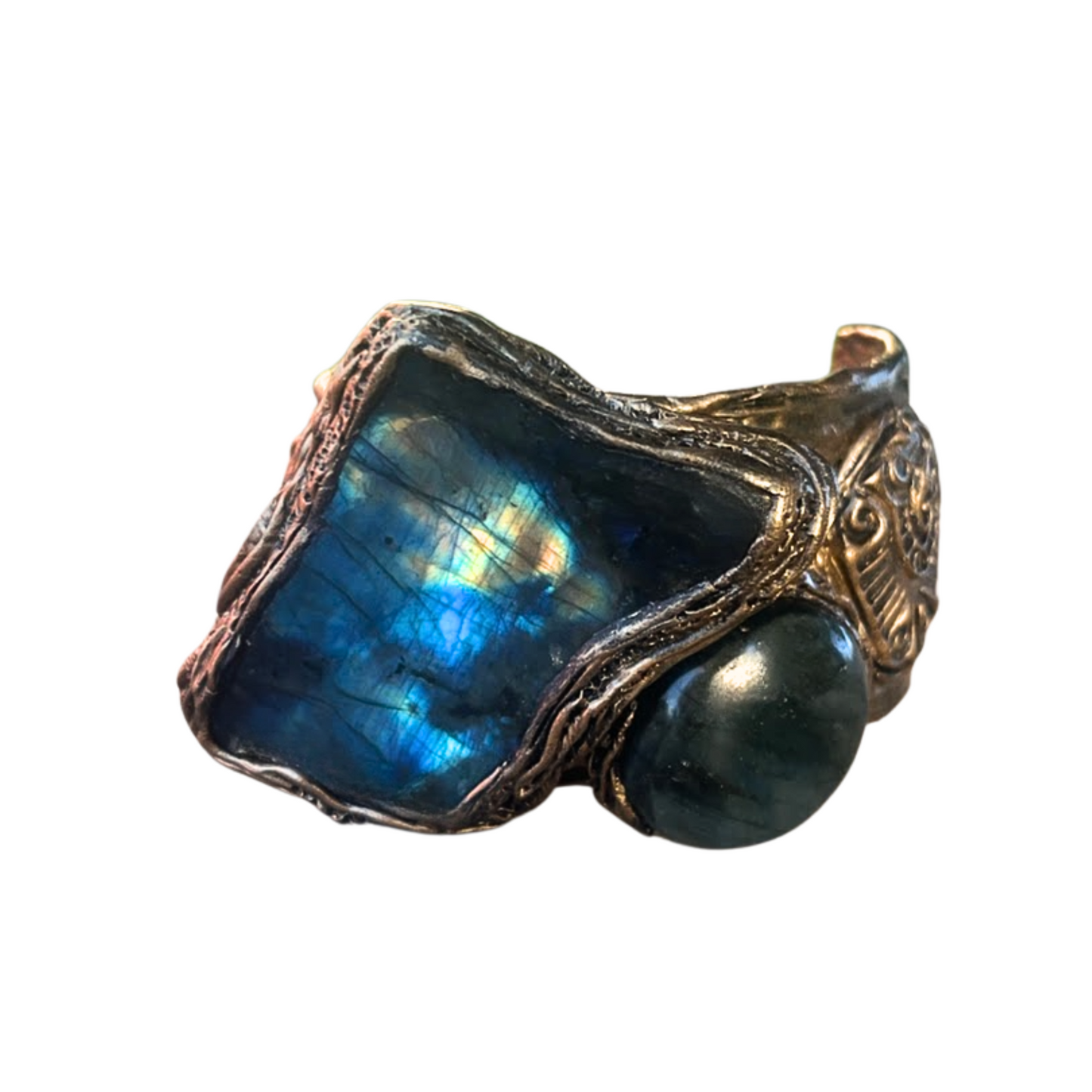 Blue Labradorite Statement Bracelet - Chunky Gemstone Cuff
