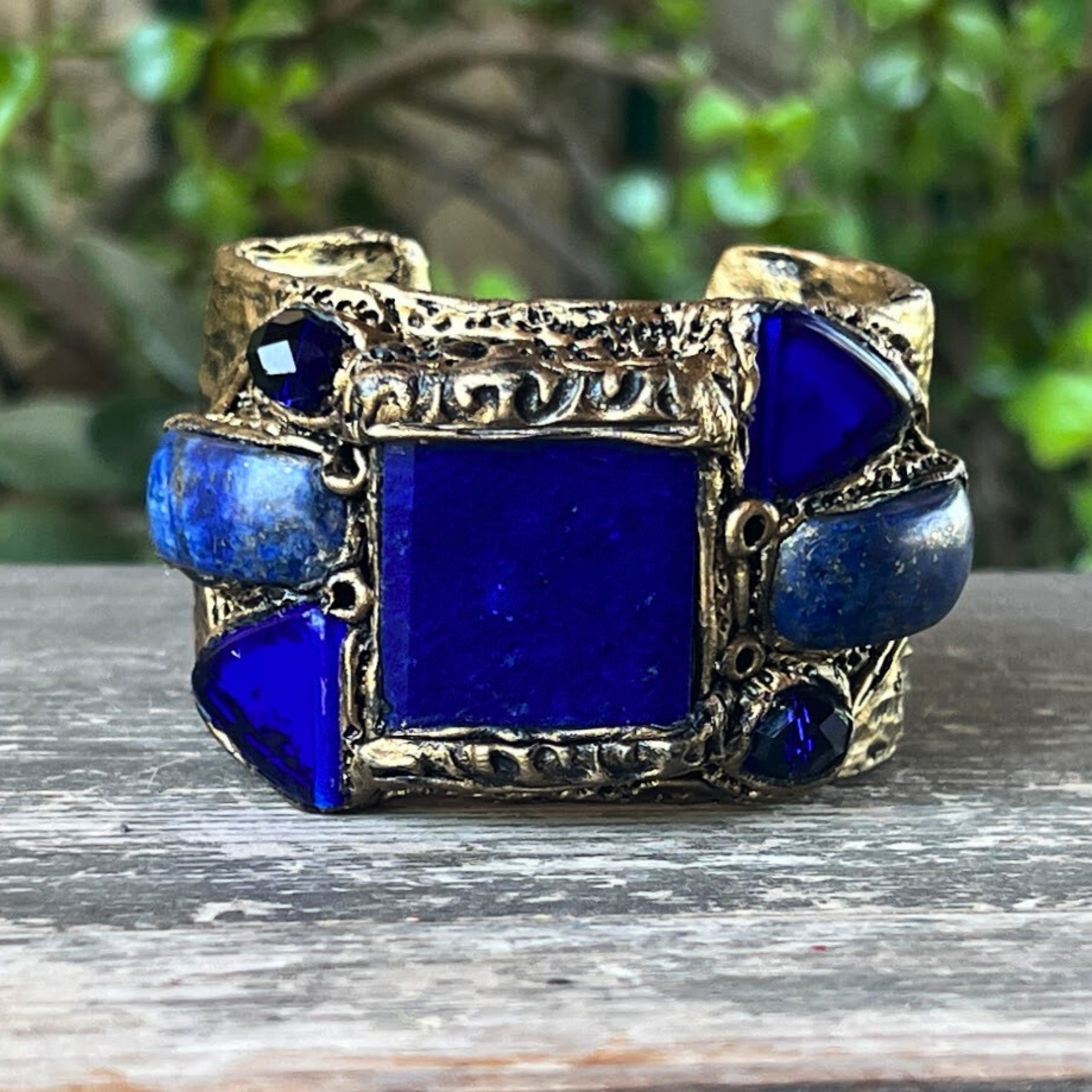 Boho Gemstone Lapis Lazuli Cuff Bracelet - Unique Statement Blue