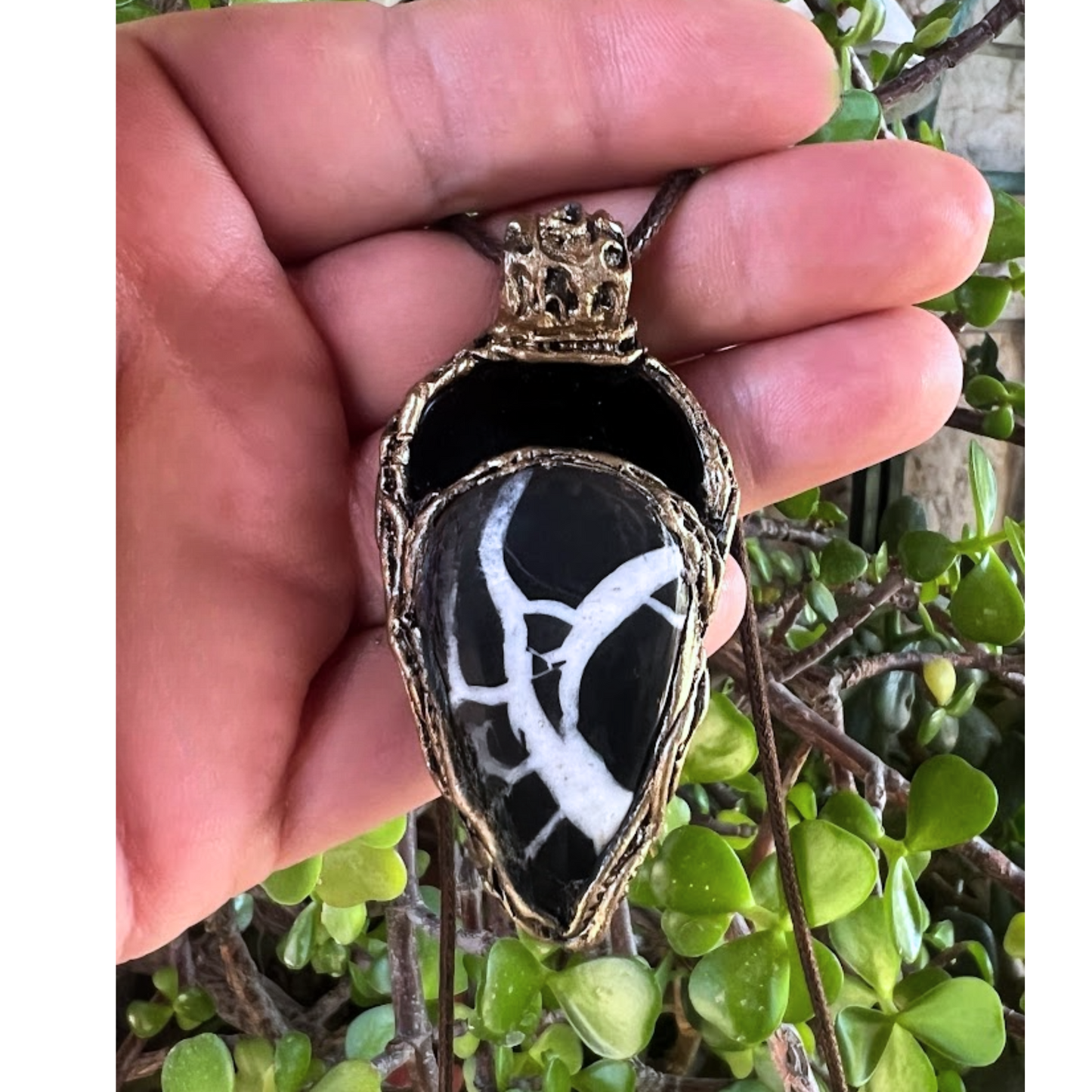 Obsidian Septarian Necklace, Empath Protection Pendant, Black and White Jewelry