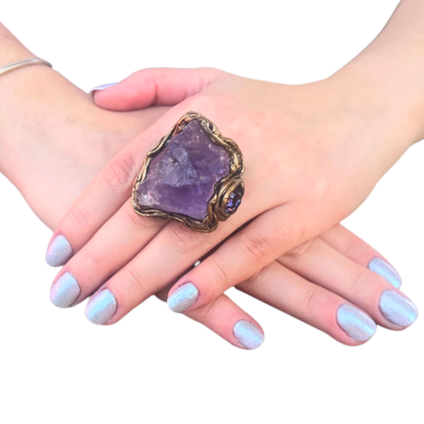 Amethyst Cuff Healing Crystal Bracelet, Boho Purple Stone Bracelet