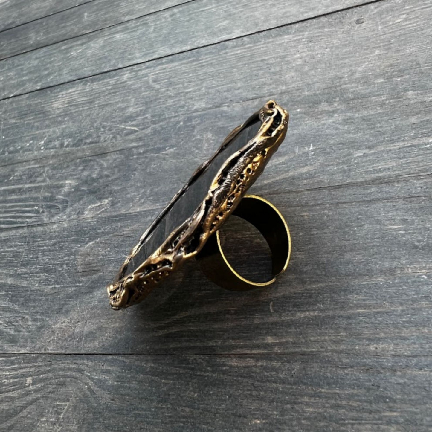 Chunky Black Obsidian Large Stone Ring, A Big Oversized Cocktail Ring for Bold Elegance