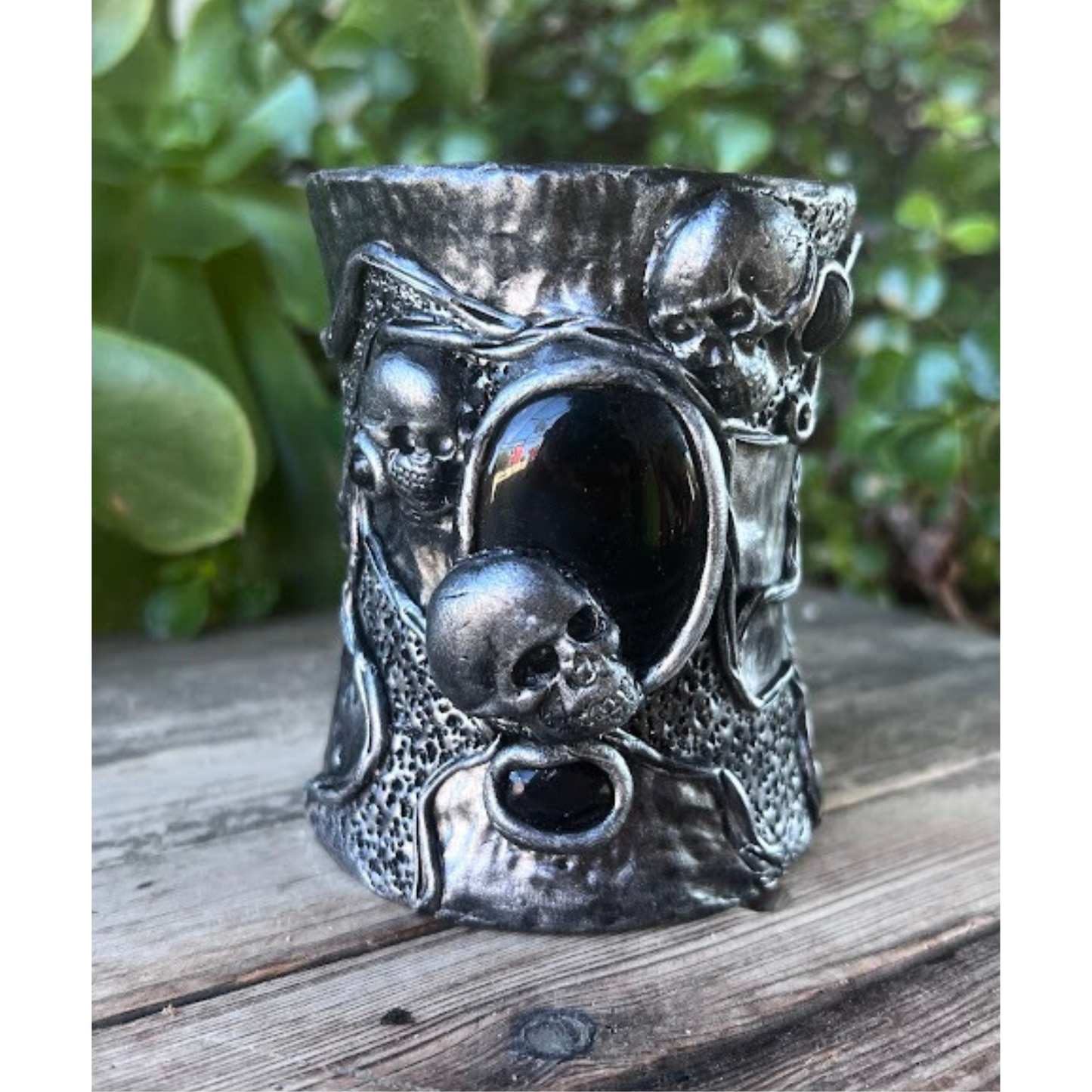 Gothic Skull Onyx Wide Cuff Bracelet – Unique Gothic Wedding Jewelry