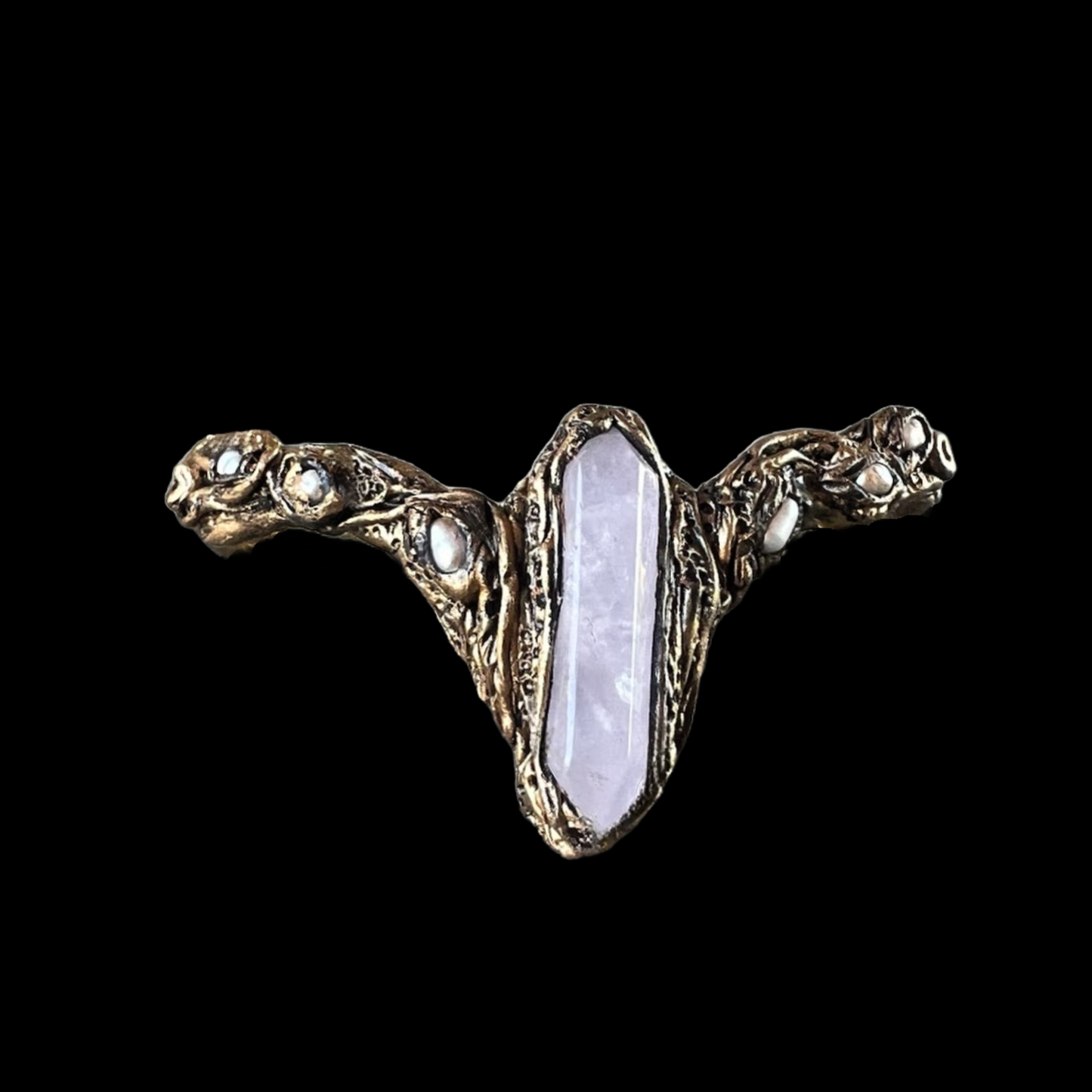 Rose Quartz Pearls Cuff Bracelet - Healing Crystal Jewelry for Women