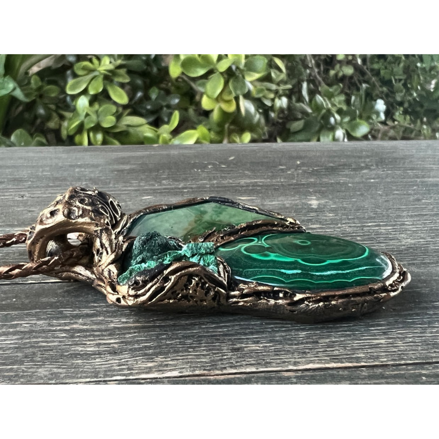 Raw Malachite & Agate Green Large Stone Amulet Necklace