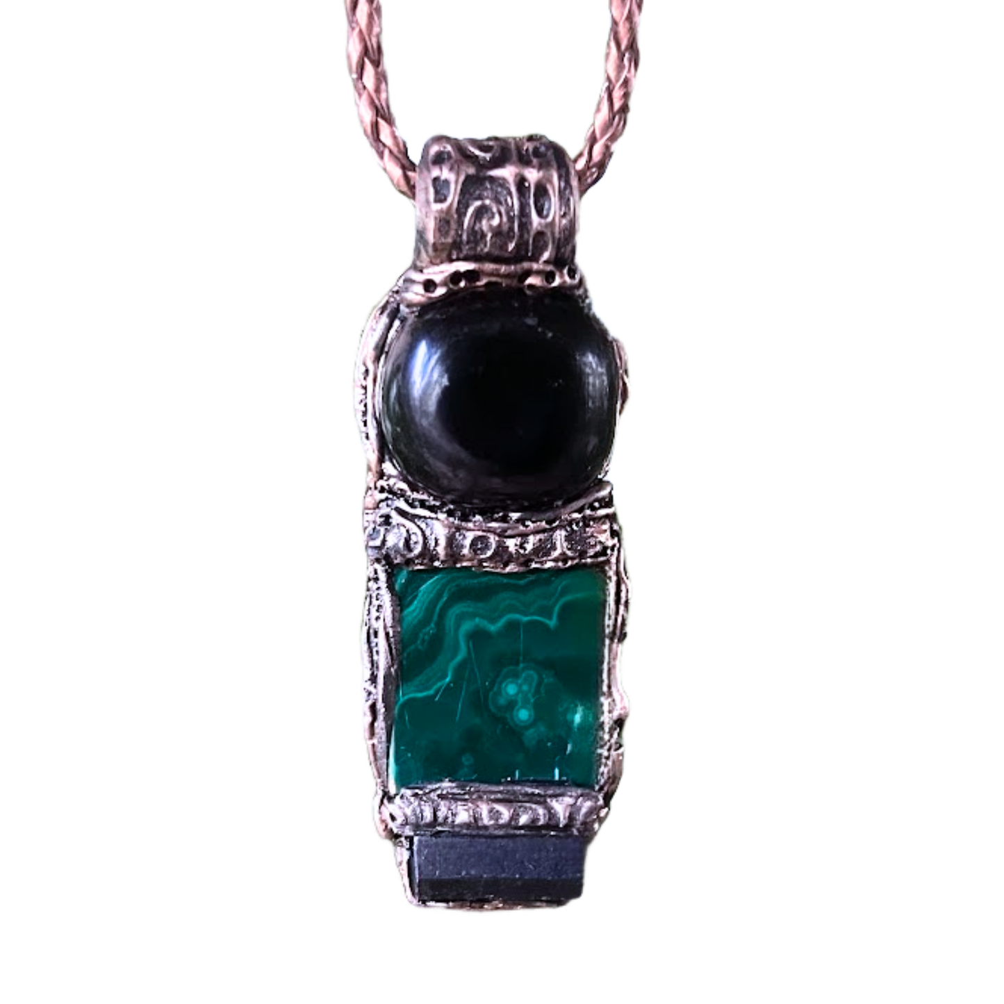 Malachite Black Tourmaline Obsidian Necklace for Empath Protection