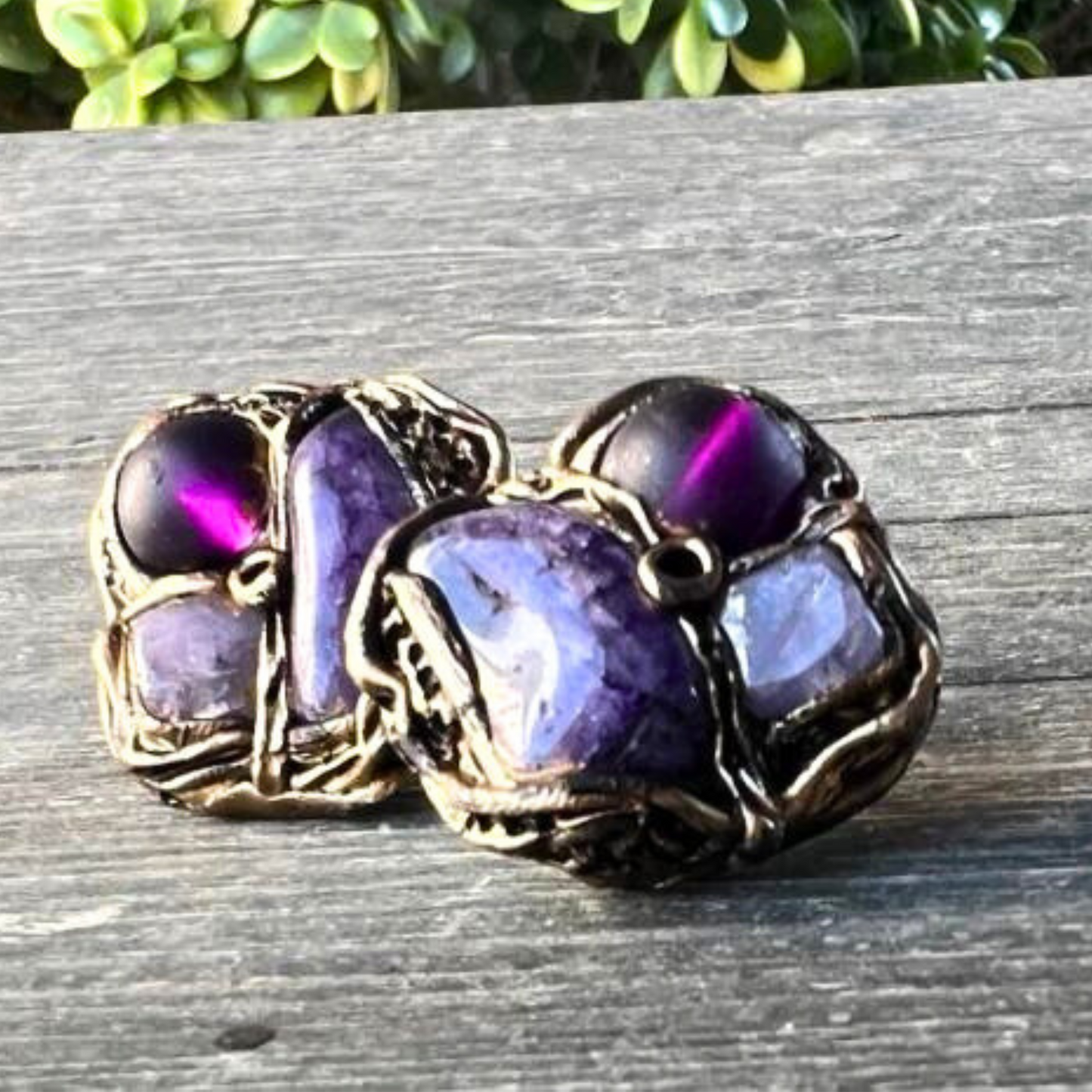 Chunky purple crystal ring with Chalcedony & Quartz