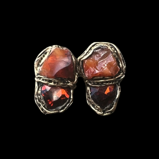 Carnelian Orange Raw Crystal Clip-On Earrings