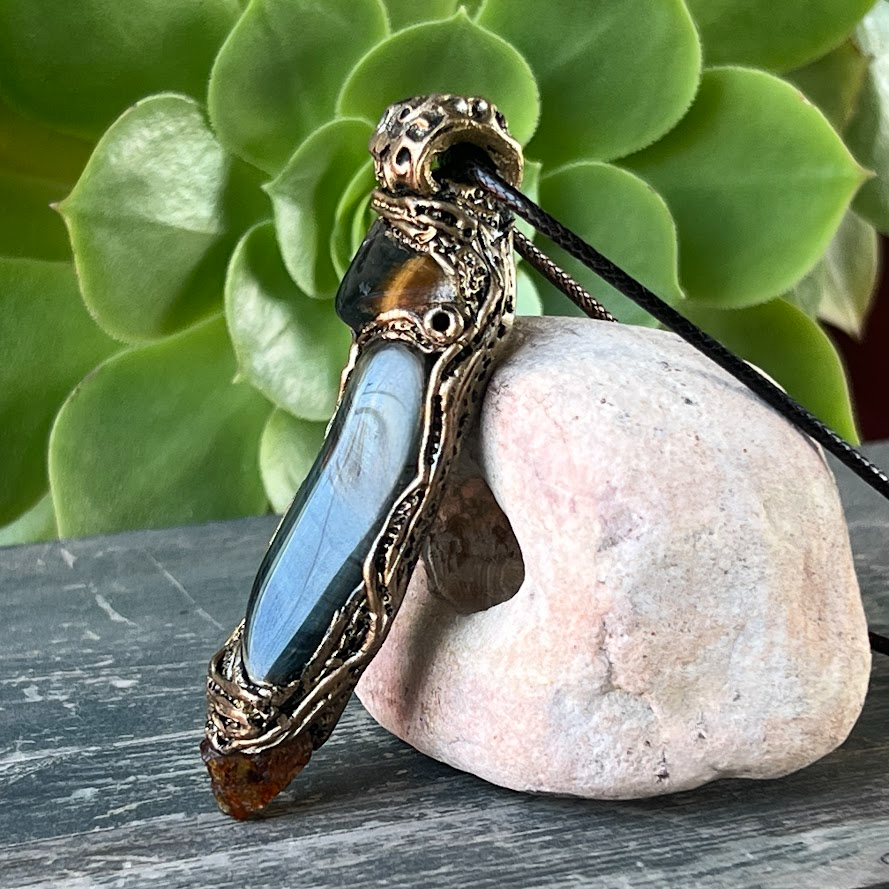 Tiger's Eye & Citrine Crystal Pendant Necklace