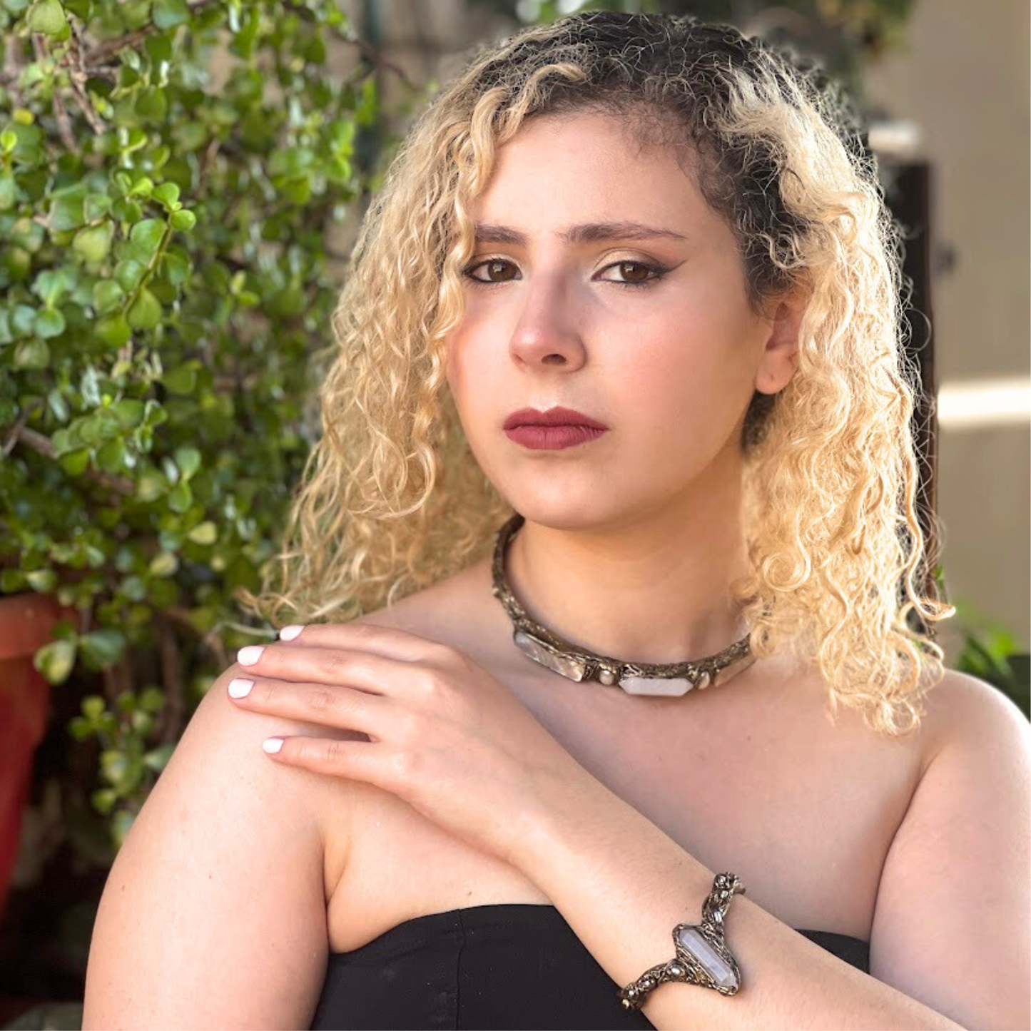 Natural Stone Choker: Mother of Pearl, Quartz, Baroque Pearls