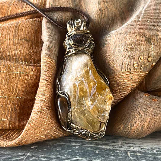 Statement Citrine Pendant Necklace - Bold Gemstone Chunky Jewelry