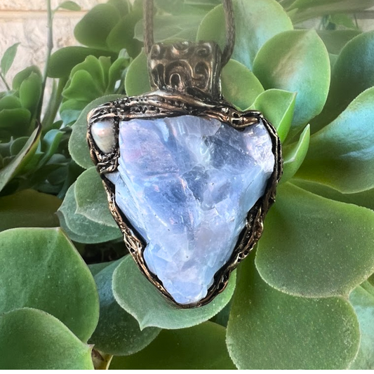 Blue Calcite Necklace - Natural Crystal Healing Pendant, Unique Gift