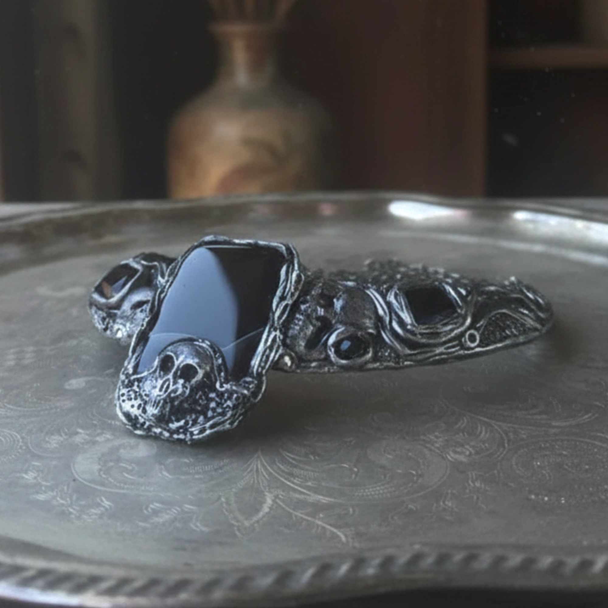 Onyx Skull Choker Necklace - Gothic Statement Jewelry