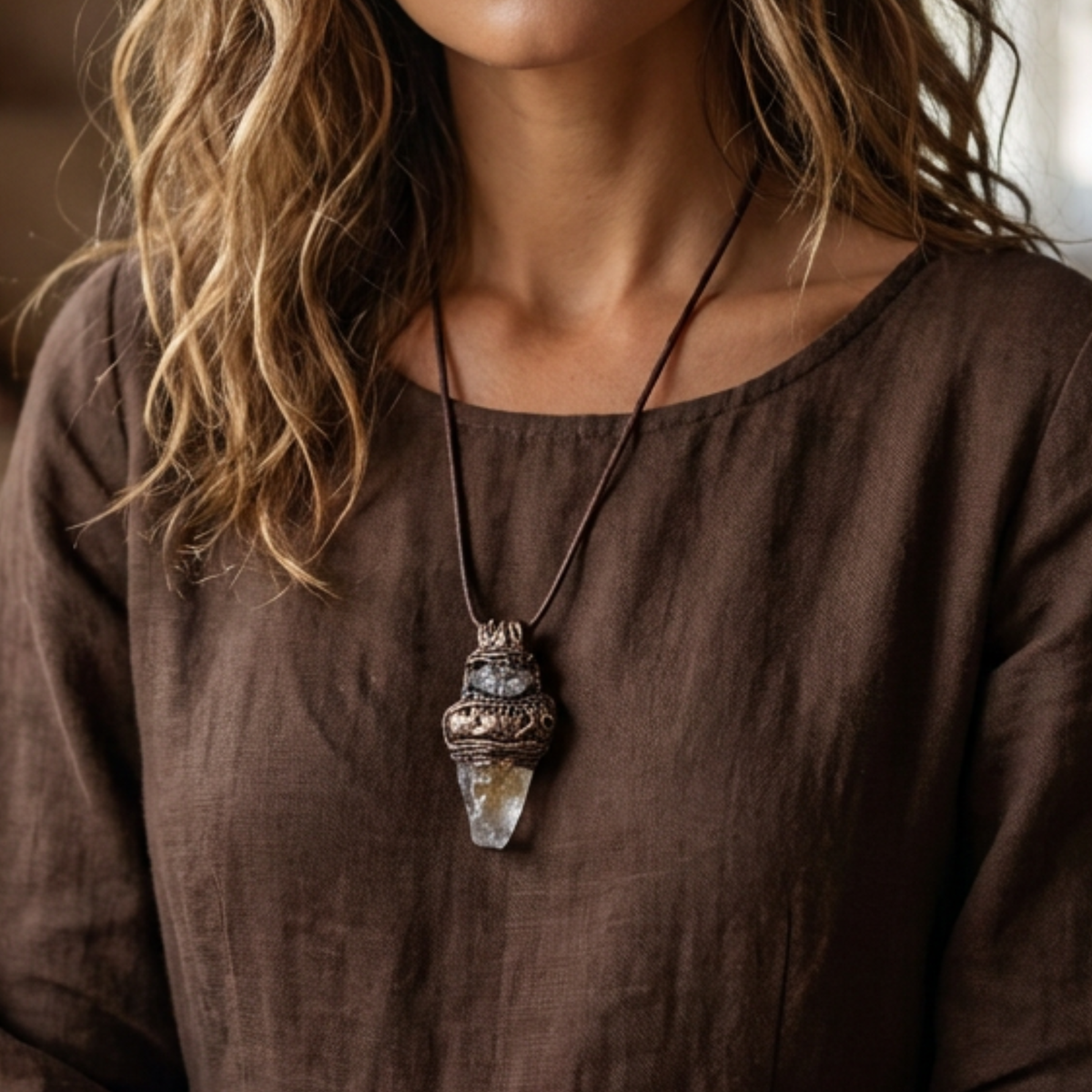 Citrine and Pyrite Crystal Pendant - Abundance Amulet Necklace.