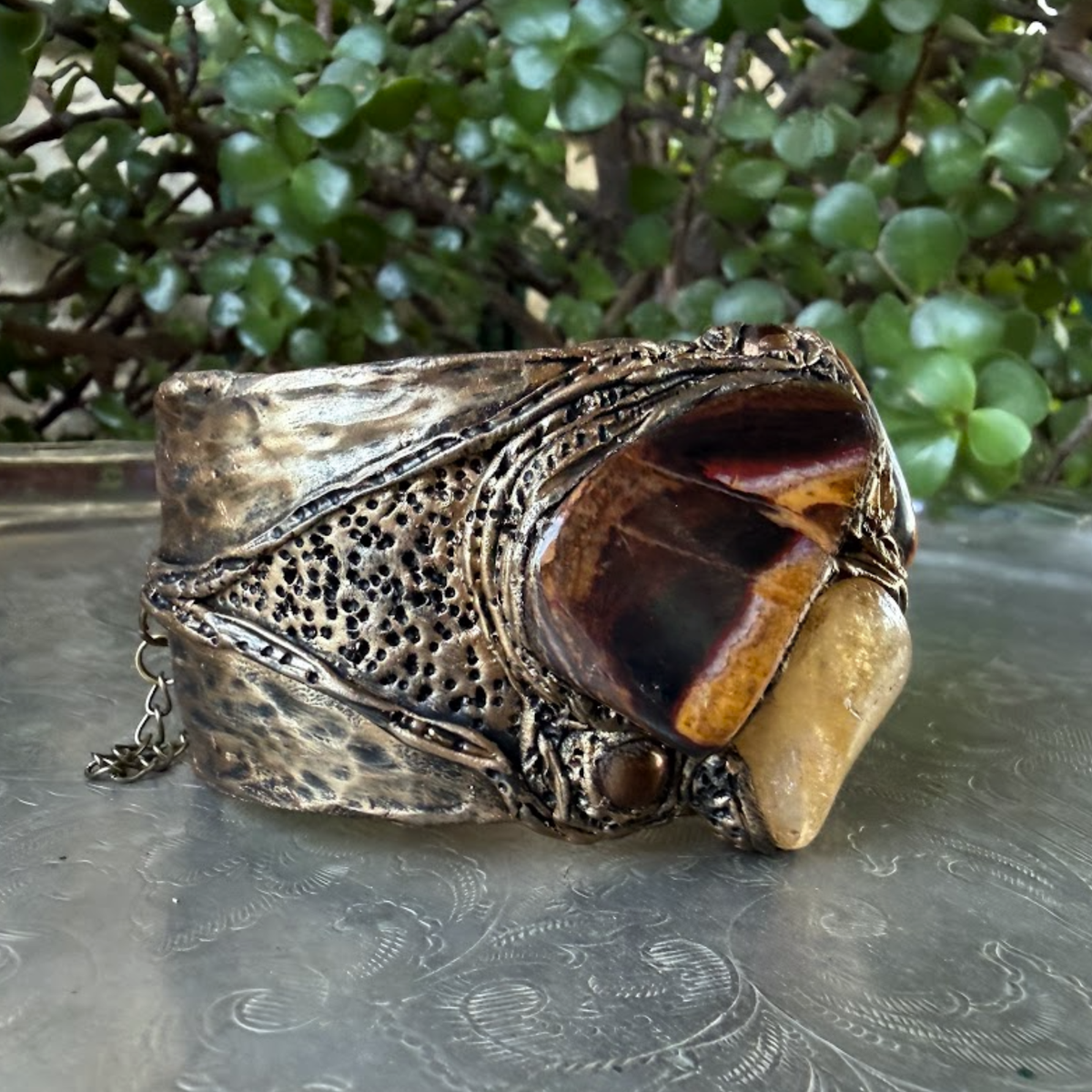 Tiger Eye and Citrine Wide Cuff Bracelet: Chunky Stone Jewelry