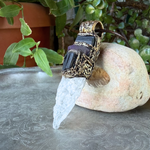 Black Tourmaline, Calcite and Amethyst pendant necklace with natural gemstones, handcrafted one-of-a-kind empath protection amulet.