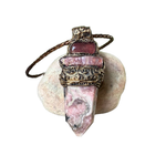 Rhodochrosite, Ruby and Cherry Quartz pendant necklace with large natural pink and red stones, handcrafted one-of-a-kind love crystal amulet.