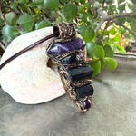 Black Tourmaline & Amethyst Pendant Necklace - Empath Protection Crystal Amulet.