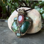 Ruby Zoisite, Jade & Cherry Quartz Pendant Necklace – Crystal Amulet