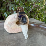 Black Tourmaline, Calcite and Amethyst pendant necklace with natural gemstones, handcrafted one-of-a-kind empath protection amulet.