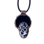 Large black Obsidian and Septarian stone pendant necklace, bold empath protection crystal amulet.