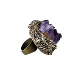 Raw Amethyst druzy cluster geode ring, large stone cocktail ring.