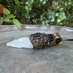 Black Tourmaline, Calcite and Amethyst pendant necklace with natural gemstones, handcrafted one-of-a-kind empath protection amulet.