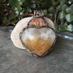 Golden Healer Quartz and Sunstone heart pendant necklace, radiant healing crystal amulet.