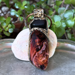 Sardonyx and Obsidian pendant necklace with natural red and black stones, handcrafted protection crystal amulet.