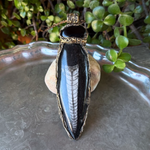 Orthoceras Fossil & Black Onyx Pendant Necklace – large stone protection amulet.