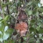 Sunstone and Aragonite cluster pendant necklace with natural raw crystals, handcrafted one-of-a-kind gemstone amulet for joy and grounding.