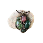Ruby Zoisite, Jade & Cherry Quartz Pendant Necklace – Crystal Amulet