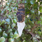 Black Tourmaline, Calcite and Amethyst pendant necklace with natural gemstones, handcrafted one-of-a-kind empath protection amulet.
