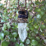 Black Tourmaline, Calcite and Amethyst pendant necklace with natural gemstones, handcrafted one-of-a-kind empath protection amulet.