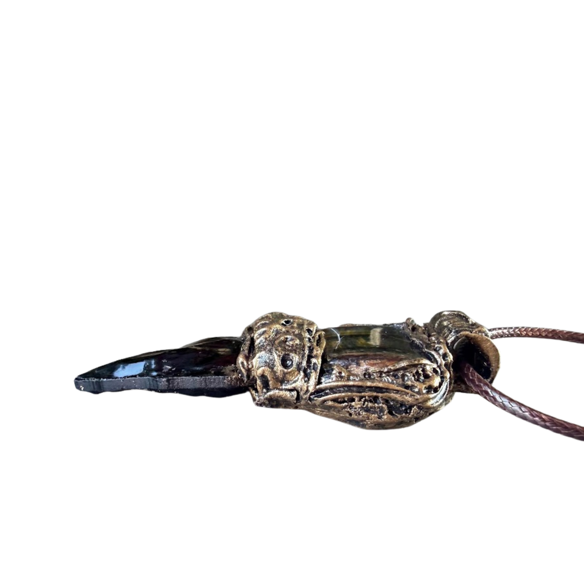 Tiger’s Eye and Obsidian arrow pendant necklace, protective healing crystal amulet.