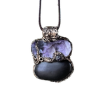 Shungite Raw Amethyst Pendant Necklace - Empath Protection Amulet