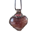 Golden Healer Quartz and Sunstone heart pendant necklace, radiant healing crystal amulet.