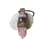 Rhodochrosite, Ruby and Cherry Quartz pendant necklace with large natural pink and red stones, handcrafted one-of-a-kind love crystal amulet.