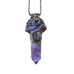 Amethyst and Tanzanite gemstone pendant necklace — spiritual crystal amulet for intuition, peace, and mindfulness.