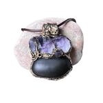 Shungite Raw Amethyst Pendant Necklace - Empath Protection Amulet